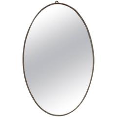 French Oval Silver Mirror with Beaded Trim