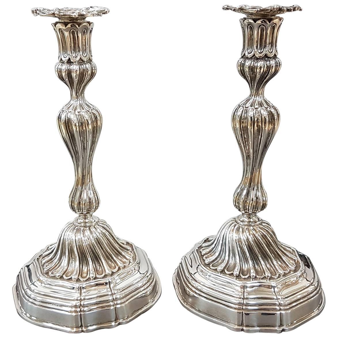 20th Century Sterling Silver Italian Candlesticks Baroque Barocco replica For Sale