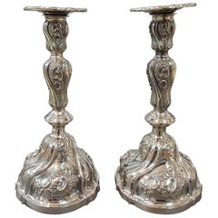 Paire de chandeliers italiens en argent du 20ème siècle Torretta fron de la renaissance de Gênes