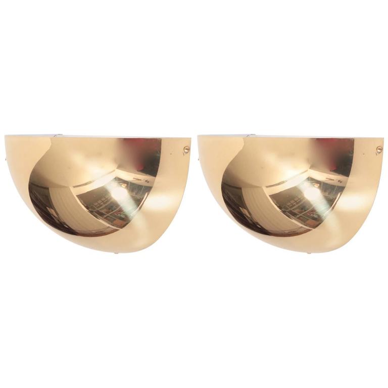 Pair Of Brass Quarter Ball Wall Lamps For At 1stdibs Pair Of Brass Quarter Ball Wall Lamps For