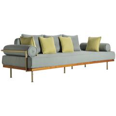 Mid-Century Modern Style Sofa, Reclaimed Teak, Brass Frames, by P. Tendercool 6