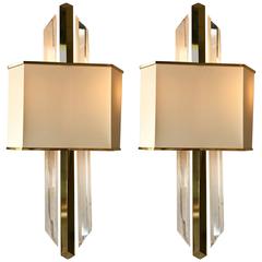 Pair of Sconces Lucite and Brass, 1980s