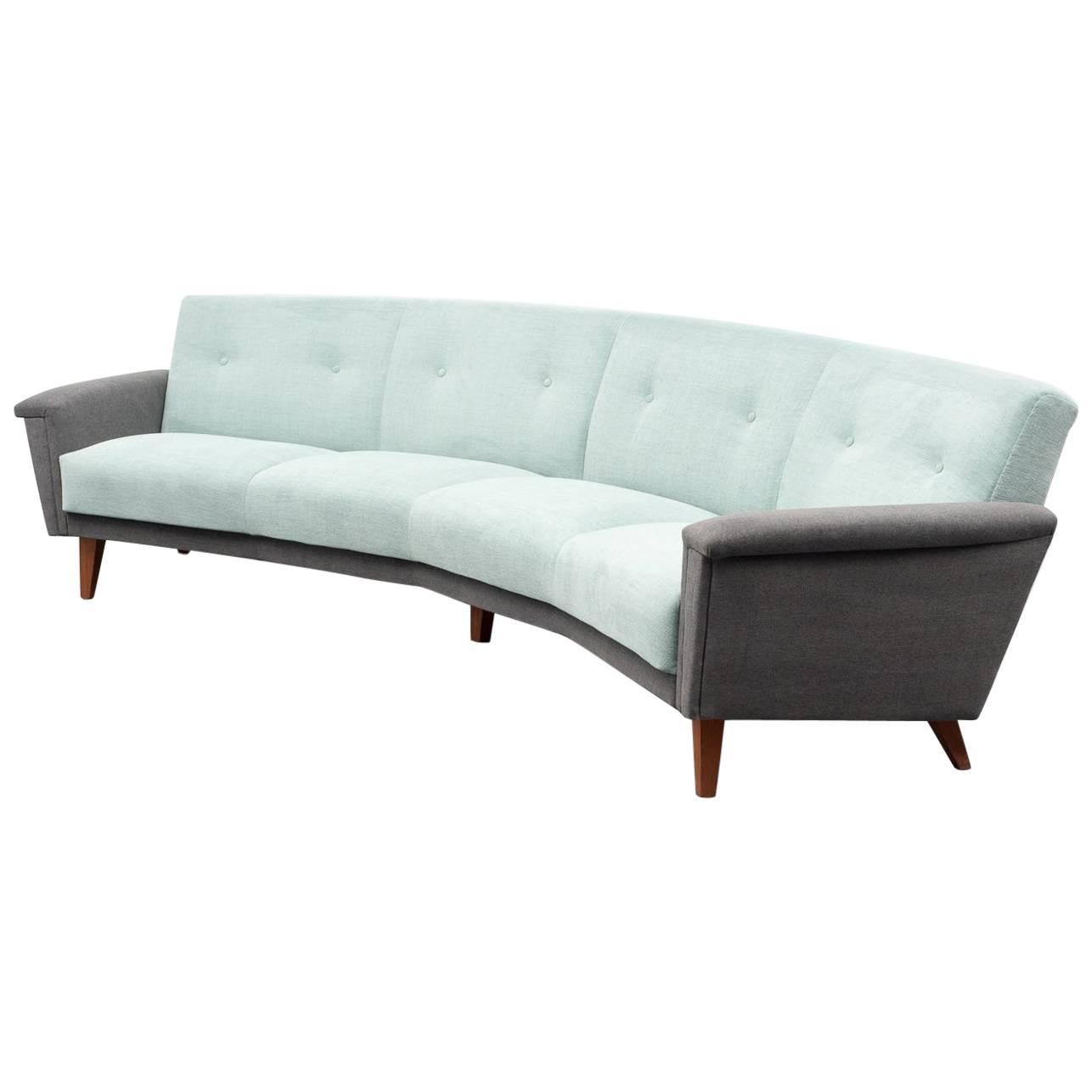 Semi-Circular 1950s Xl Sofa, Professionally Reupholstered For Sale