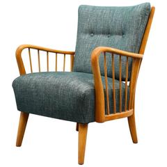 1950s Armchair, Petrol, Reupholstered 2