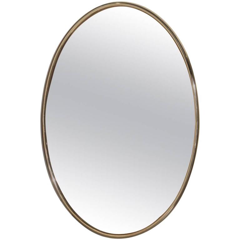 Large Mirror Oval Brass and Antique Pink For Sale at 1stdibs