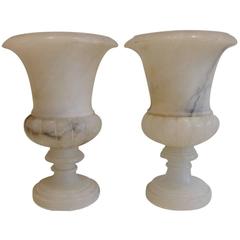 Pair of Marble Alabaster Lamp Urns