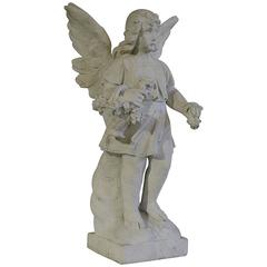 19th Century French Carved Carrara Marble Angel