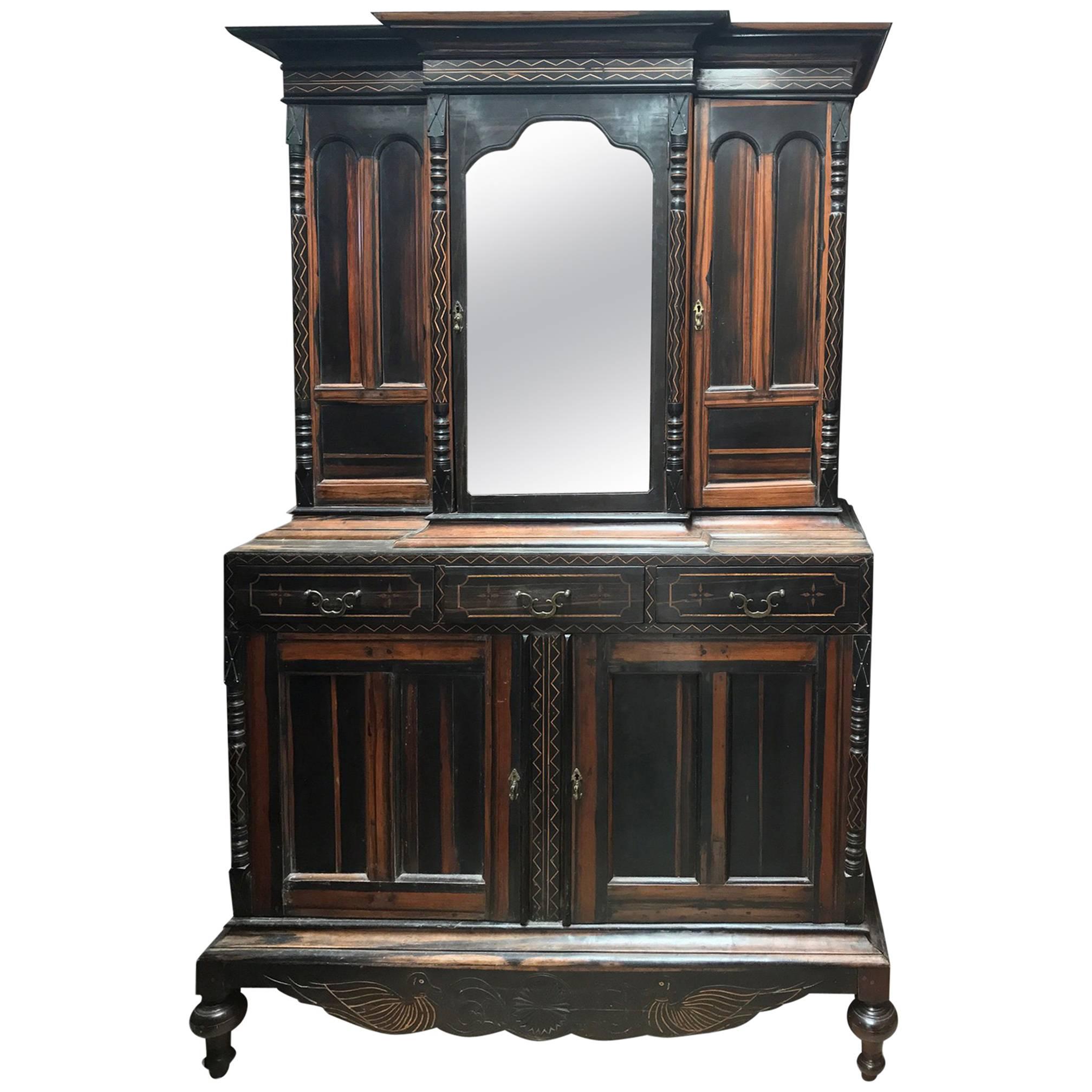 Very Rare Solid Ebony Anglo-Ceylonese Cabinet For Sale
