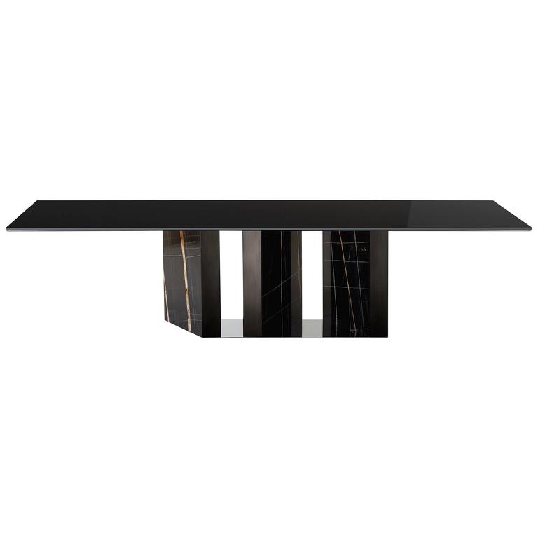 Platium Dining Table With Lacquered Glass Top And Marble Base For Platium Dining Table With Lacquered Glass Top And Marble Base For