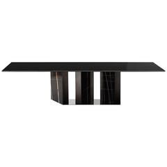 Platium Dining Table with Lacquered Glass Top and Marble Base
