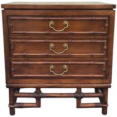 1970s Ficks Reed Bamboo Side Table with Brass Drawer Pulls