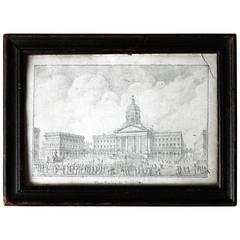 Used Pencil Study of the Place Royale de Bruxelles, Rose-Joseph Lemercier circa 1830s