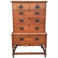 Ambrose Heal A Rare Mansfield Oak Chest of Drawers With Iron Heart Escutcheons