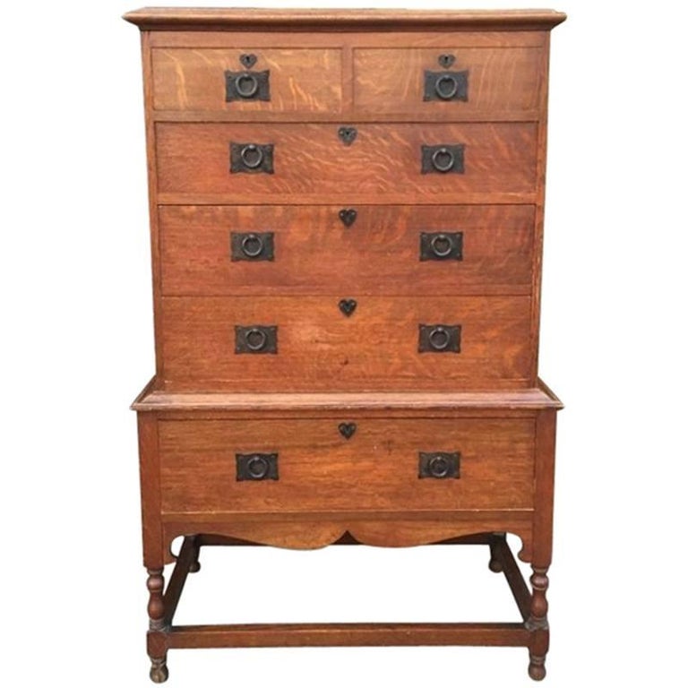 Ambrose Heal A Rare Mansfield Oak Chest Of Drawers With Iron Heart