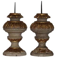Couple of Small 18th Century Italian Carved Baroque Candleholders / Candlesticks 6