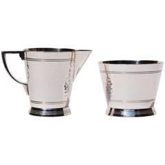 1930s, Keith Murray for Mappin & Webb Silver Plate Milk Jug and Sugar Bowl