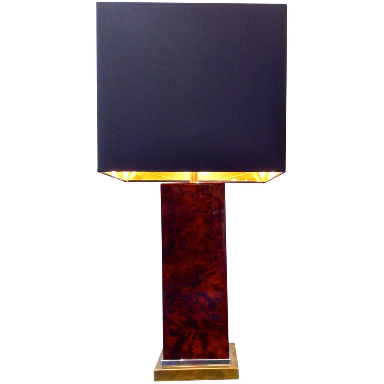 Jean Claude Mahey Burl Wood and Brass Lamp For Sale at 1stdibs