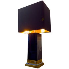 Vintage Jean Claude Mahey Black Lacquer, Brass and Chrome Lamp