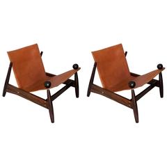 Pair of Lounge Chairs in Jacaranda Wood and Leather