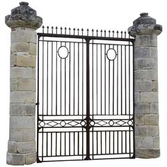 French Directoire Entrance Wrought Iron Gate with Stone Columns, 19th Century 3