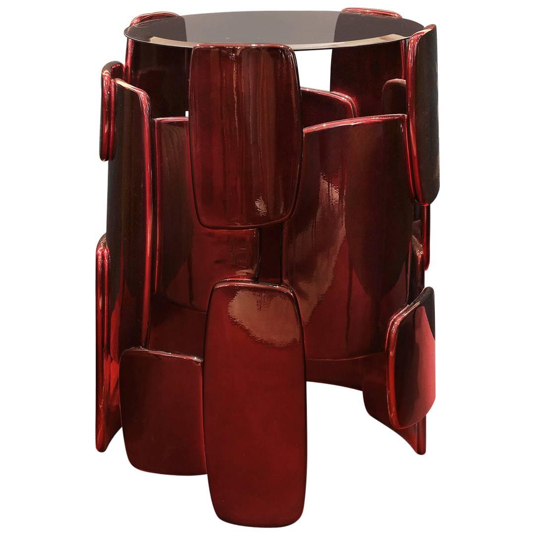 Brazero Side Table with Black and Red Glossy Varnished