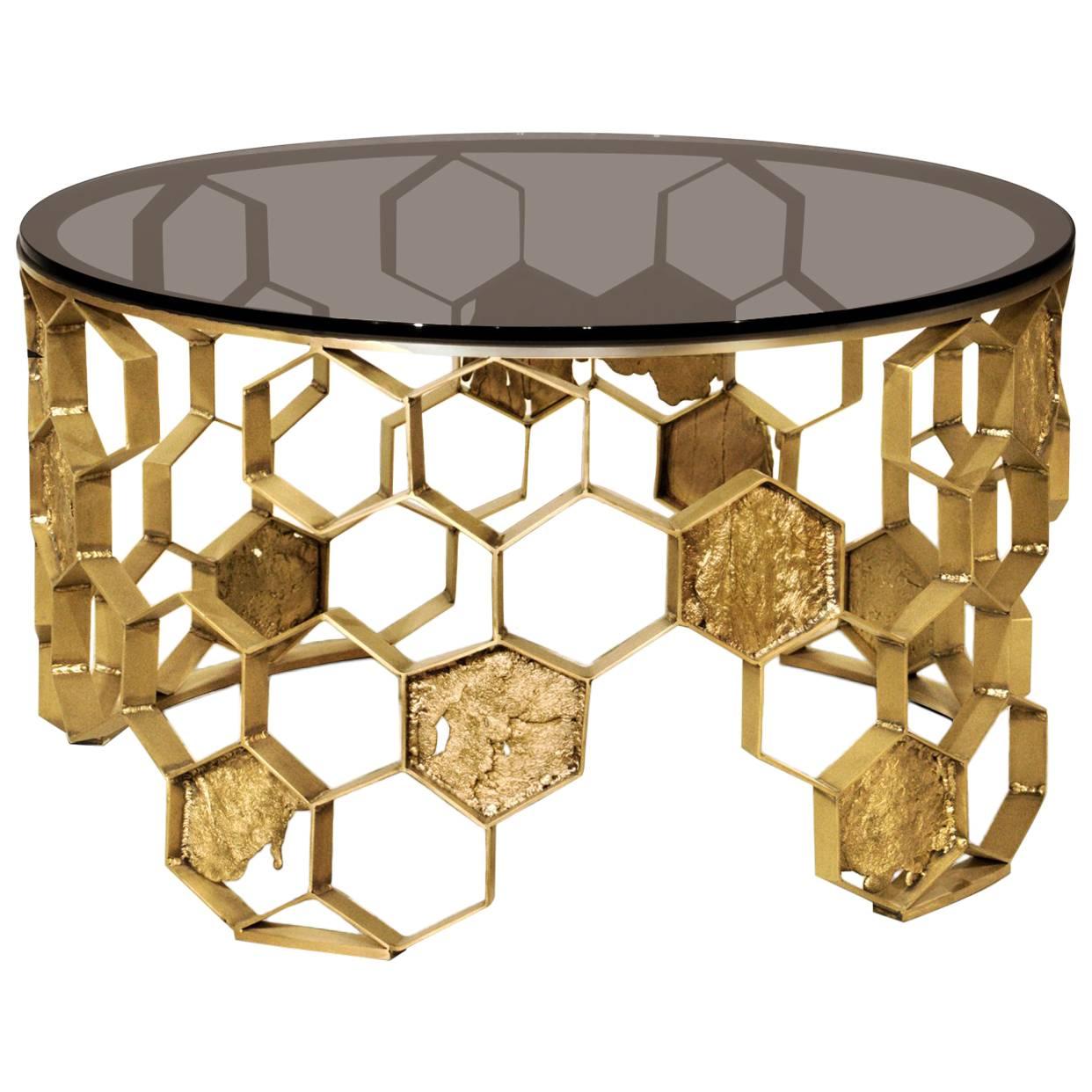 Bee Nest Coffee Table in Matte Brass Finish For Sale