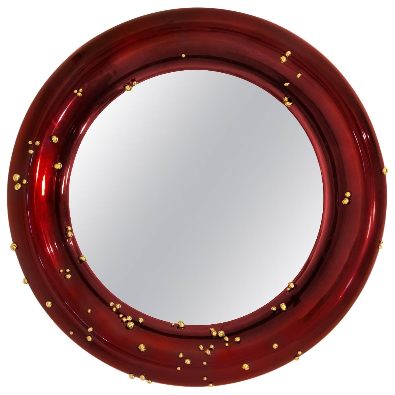 Red Mirror with Black and Red Glossy Varnished and Golded Snails