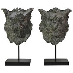 Couple of 19th Century, French Zinc Lion Head Fragments