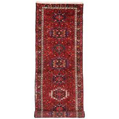 Vintage Persian Heriz Runner with Mid-Century Modern Style and Tribal Design