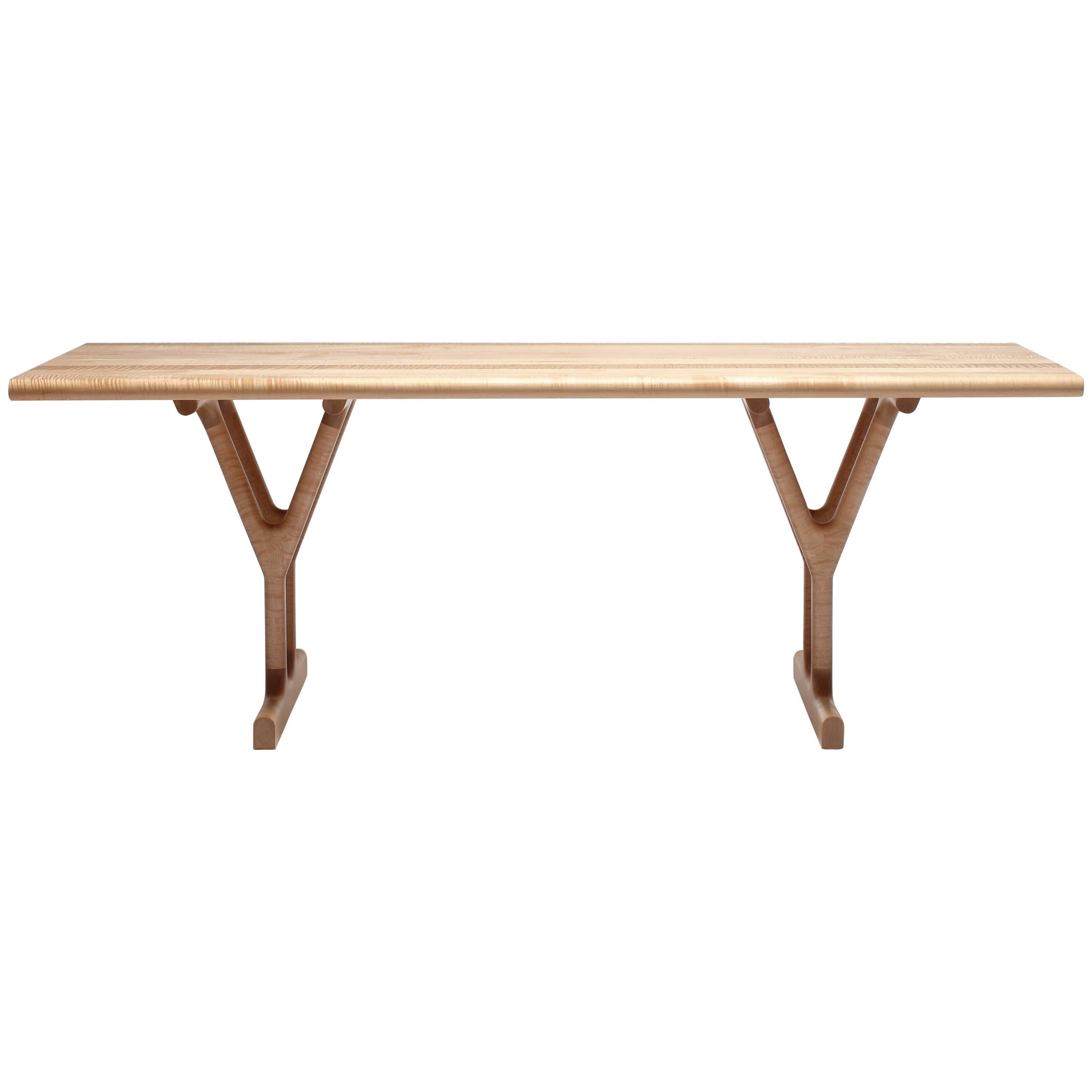 Slingshot Dining Table with Trestle Legs in Solid Maple For Sale