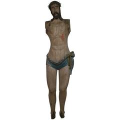 Very Large-Scale 17th-18th Century French Folk Art Carved Oak Christ Crucifix