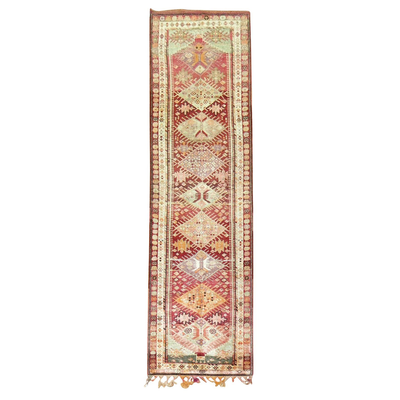 Zabihi Collection Red Mid-20th Century Geometric Turkish Anatolian Runner For Sale