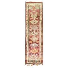 Zabihi Collection Red Mid-20th Century Geometric Turkish Anatolian Runner