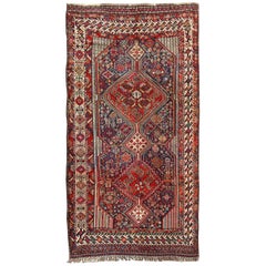 Antiker persischer Qashqai Shiraz Stammes-Teppich mit Kapuze und Diamant-Design aus Qashqai