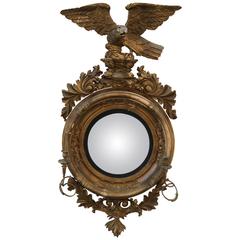 Antique English Convex Mirror with Large Eagle and Candelabra Arms, circa 1850