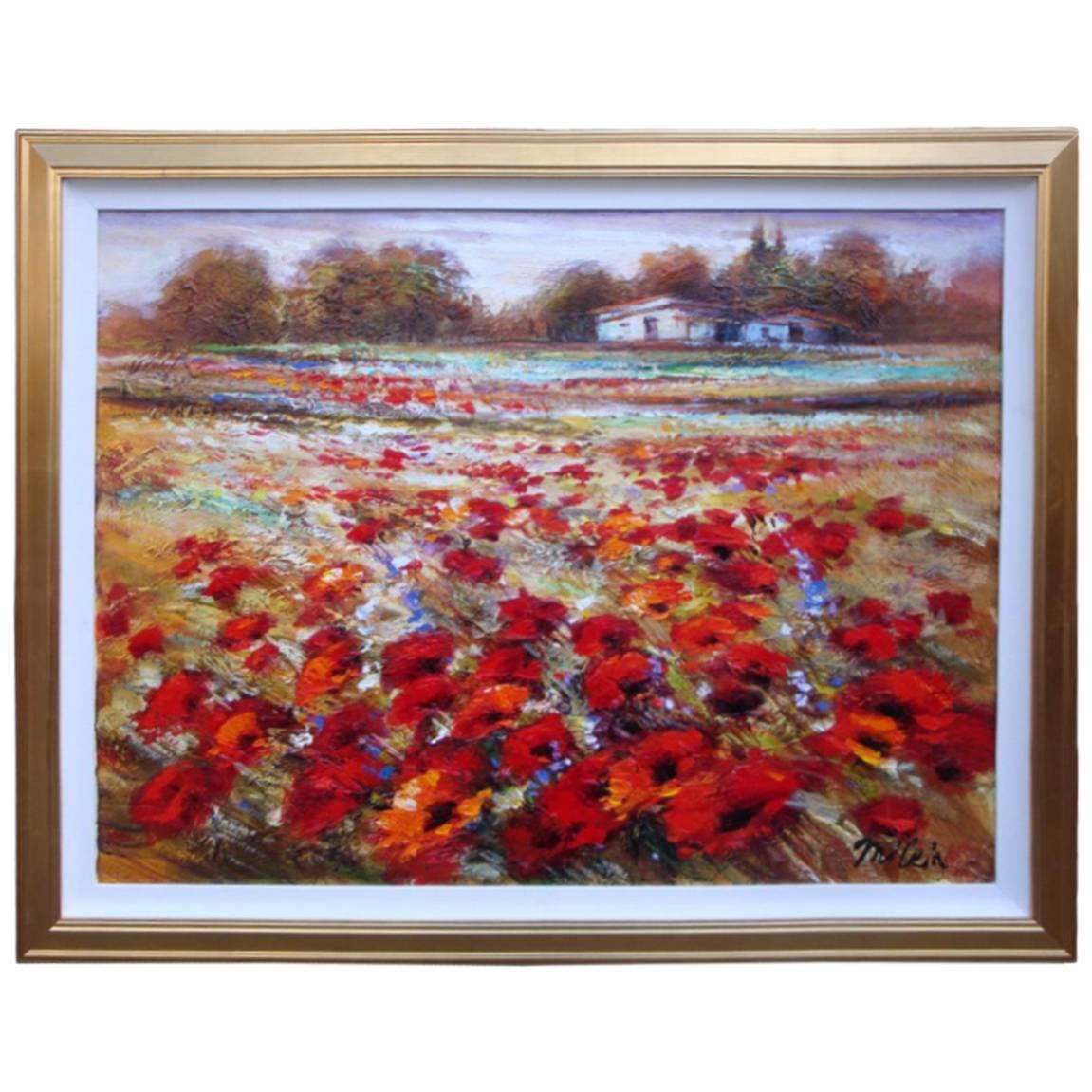 Rare Framed Large Original Deluxe Painting Provence Fields Michael Milkin For Sale