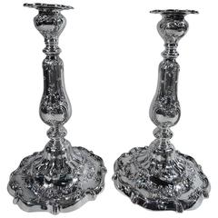 Pair of Fancy Edwardian Sterling Silver Candlesticks by Gorham 11