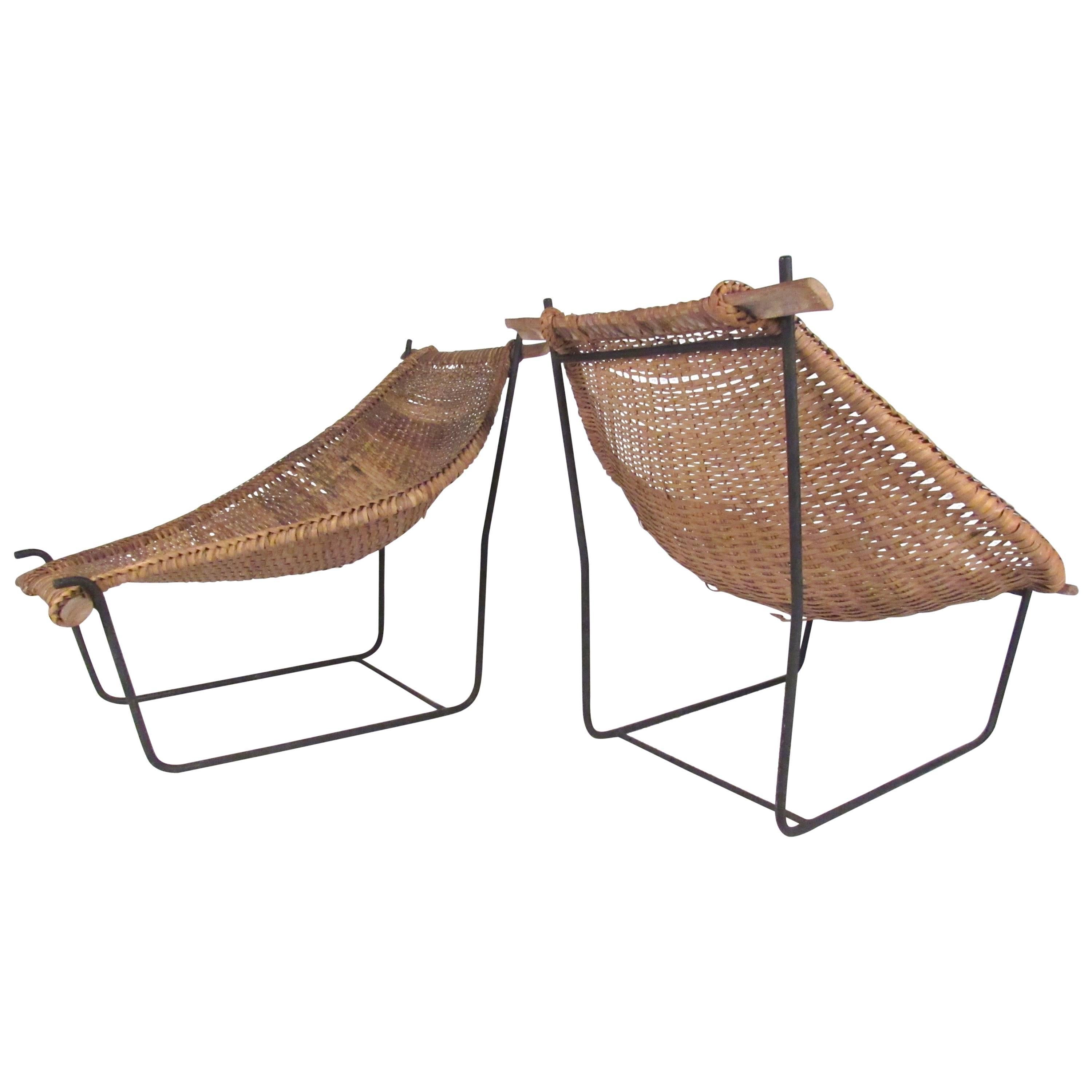 Pair of Vintage Modern Woven Wicker Sling Chairs
