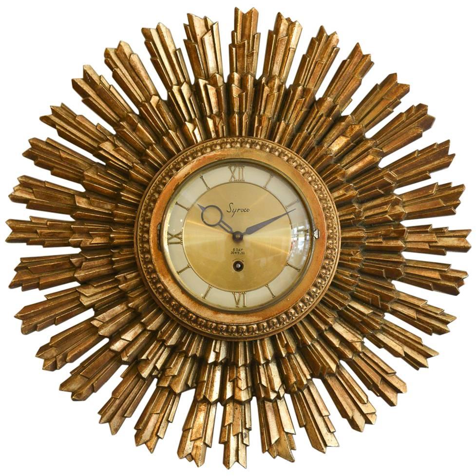 Gold Sunburst Clock by Syroco, circa 1955