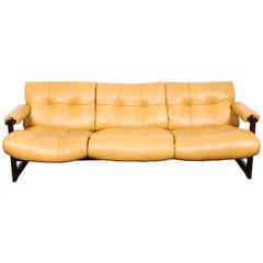 Brazilian Mid-Century Three-Seat Leather Sofa by Percival Lafer