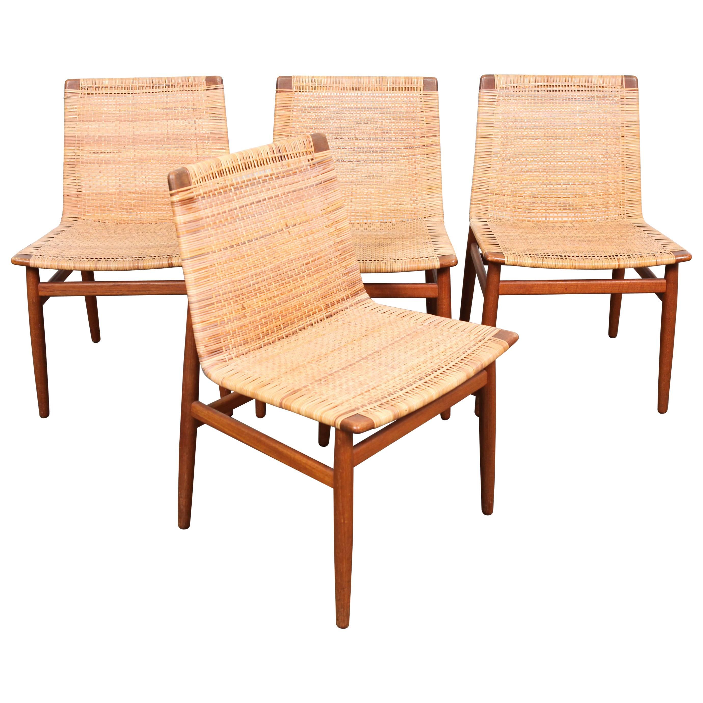 Set of Four Very Rare Teak Danish Dining Chairs by Jorgen Høj