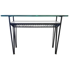 Iron Base Glass Top Shelved Console Table
