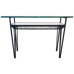Iron Base Glass Top Shelved Console Table 11