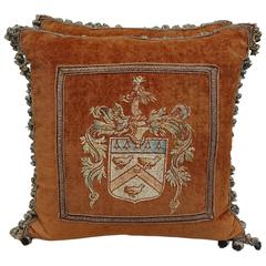 Pair of Hand-Painted Italian Velvet Pillows with Fringe 7