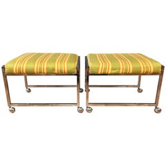 Pair of Vintage Milo Baughman-Style Small Wheeled Benches Pair of Vintage Milo Baughman-Style Small Wheeled Benches