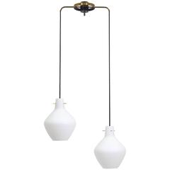 Italian Modernist Dual Glass Pendant Chandelier, 1950s 12