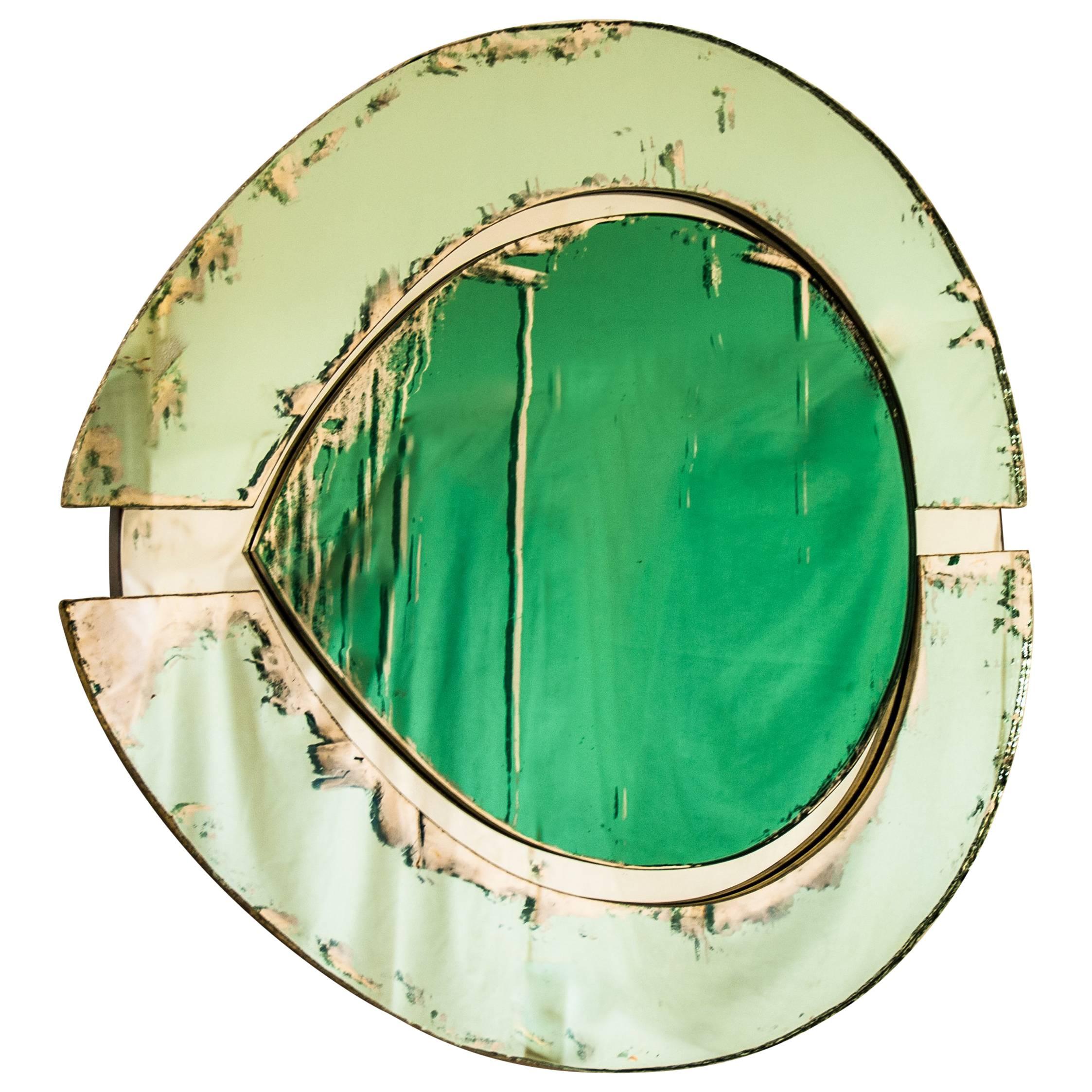 Irys Wall Mirror with Jade Green Mirror Inside and Actual Mirror Outside