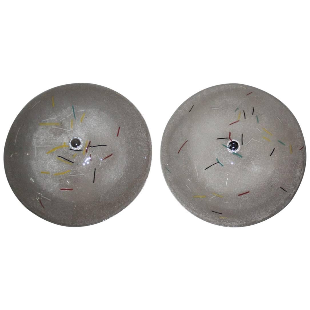 Round Pair of Murano Ceiling Lamp 1970 Murano Glass Art Multicolor For Sale