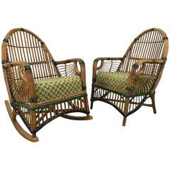 Vintage Stunning Pair of Art Deco Stick Wicker/Split Reed Chairs