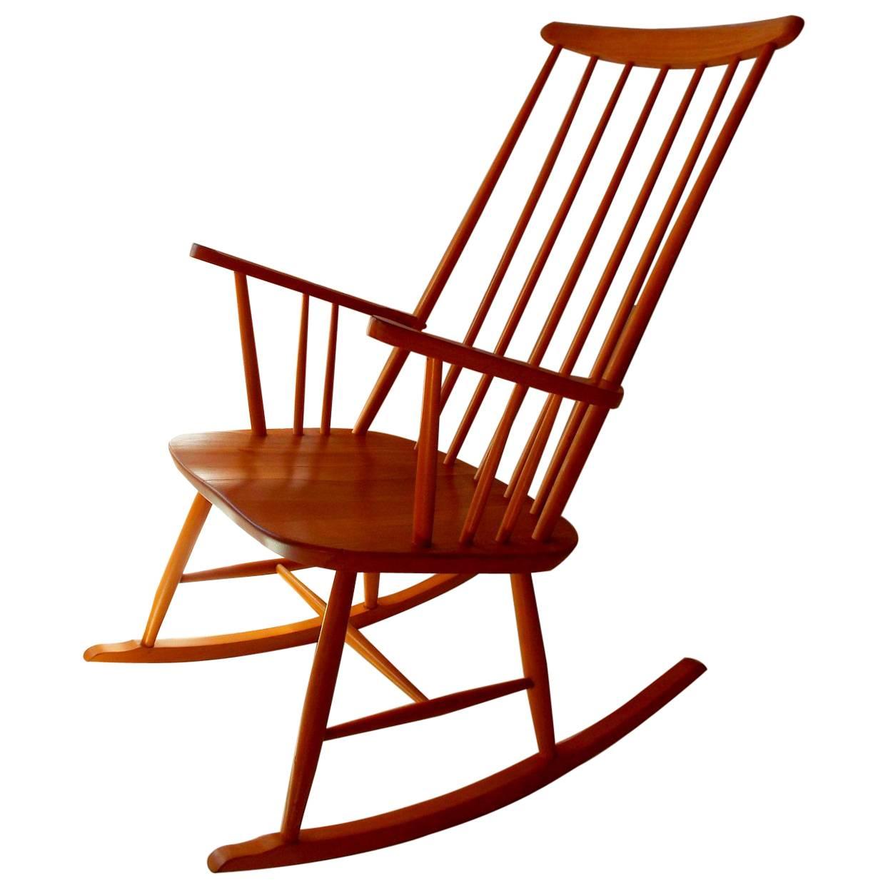 Midcentury Rocking Chair by Austrian Architect Roland Rainer with Beech frame For Sale